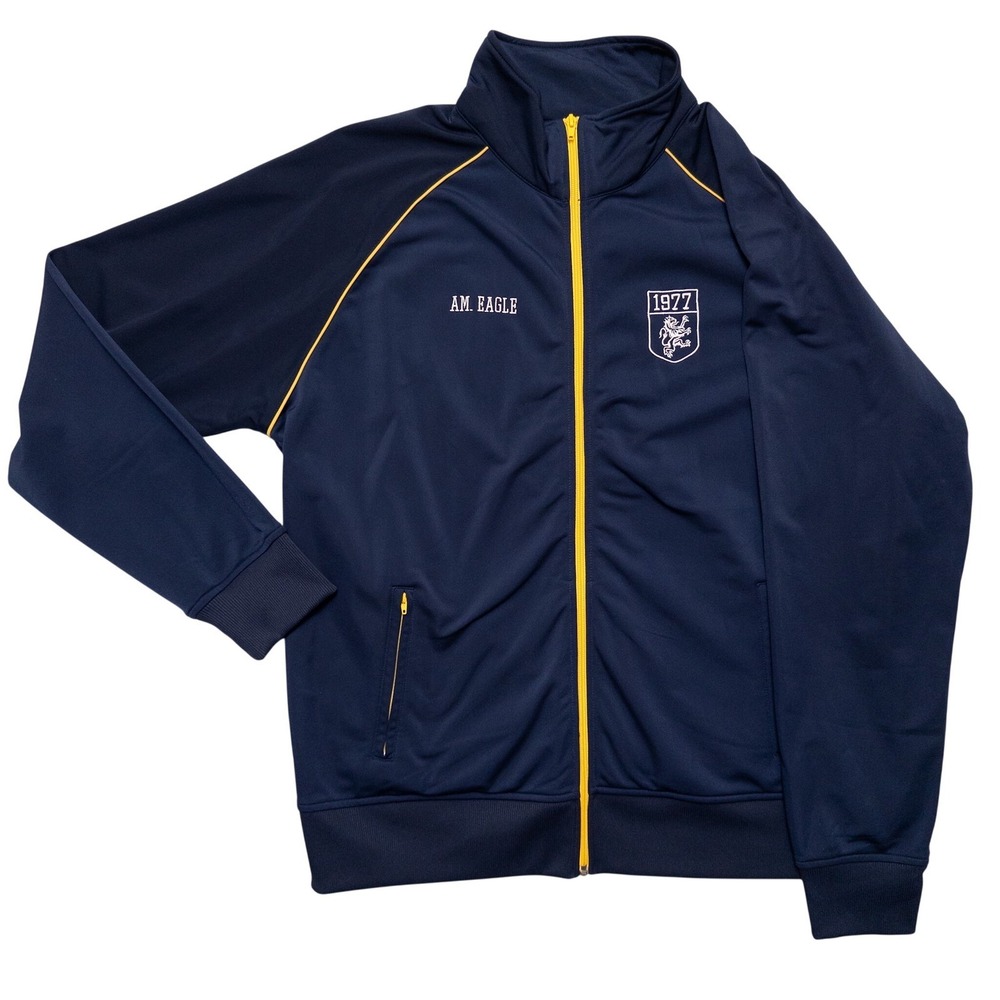 American‎ Eagle Outfitters Track Jacket Mens XL Navy Blue Yellow Zip Up